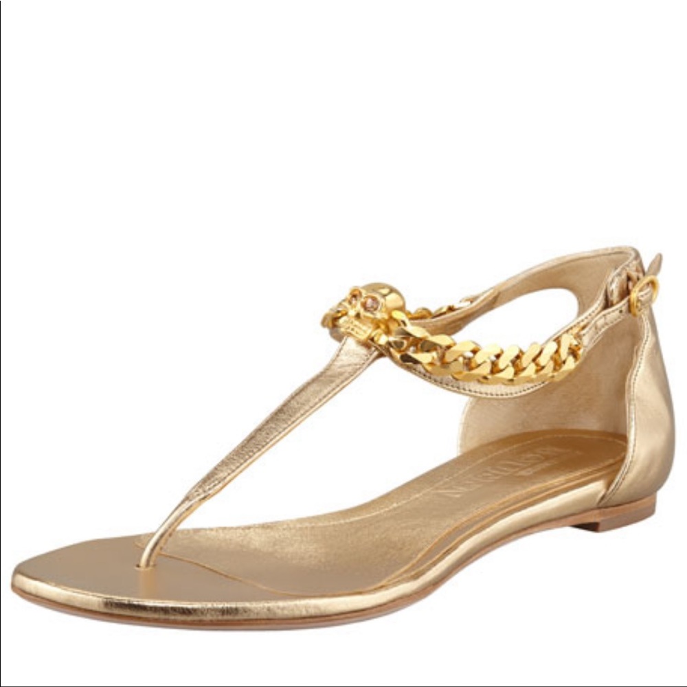 Alexander McQueen Skull-Chain Leather Thong Sandal